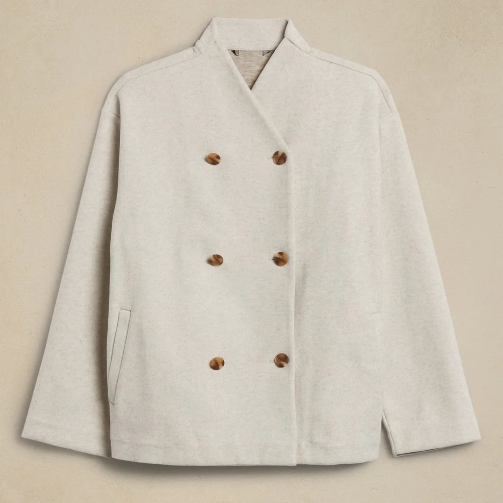 Melton Brushed Heavy Knit Double Breasted Jacket Size XL - Picture 2 of 3